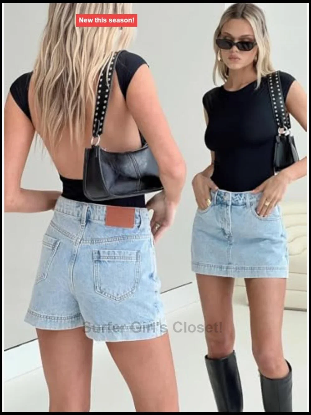 Denim Skort with Belt Loops and Zipper Closure, Mid Rise, Mini Length